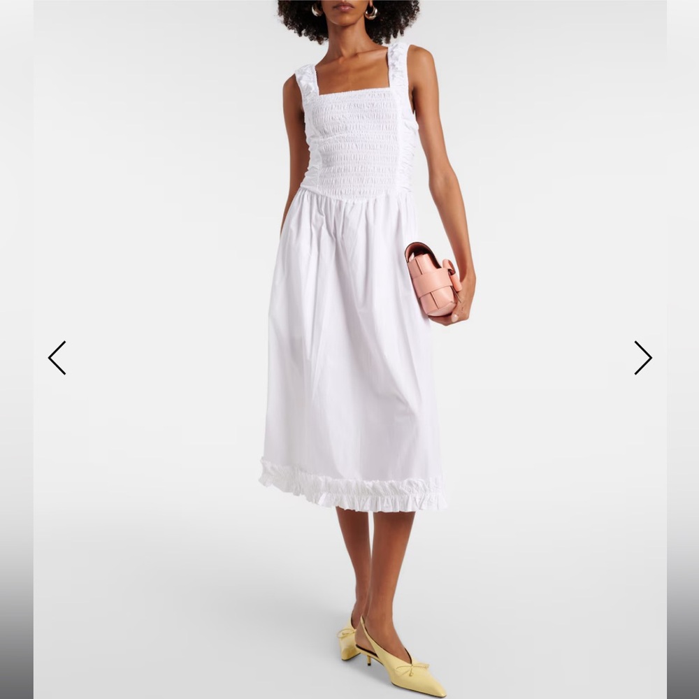 NWT Ganni Shirred Cotton Poplin Midi Dress